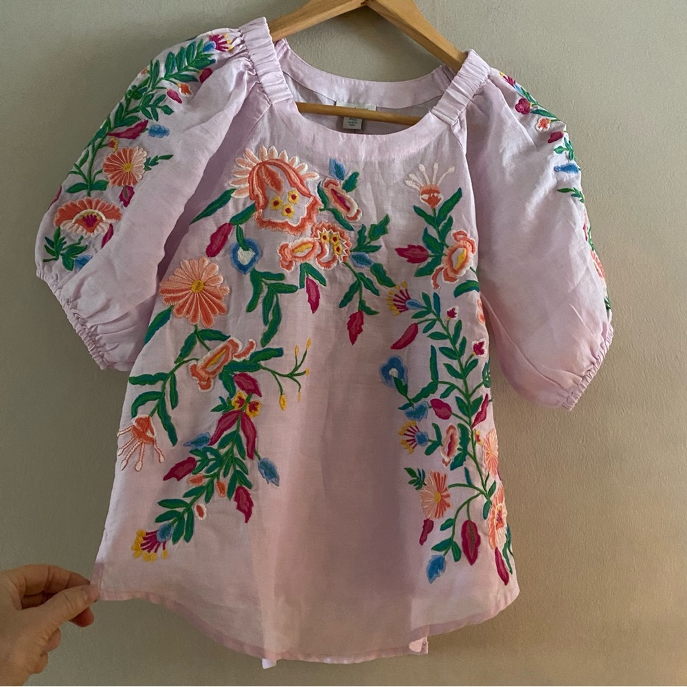 NWT Sundance Women’ Vallejo Pink Floral Embroidered Bohemian Peasant Top Sz. PXS